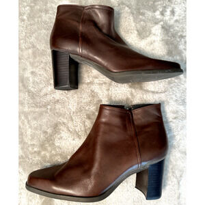 Enzo Angiolini Vintage Brown Leather Block Heel Boots Booties Size 7.5 Y2K 90s